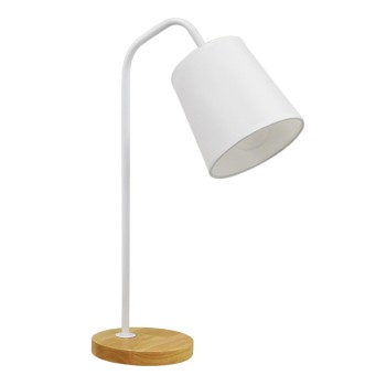 GloboStar® BARNABY 01574 Μοντέρνο Επιτραπέζιο Φωτιστικό Πορτατίφ Μονόφωτο 1 x E27 IP20 Λευκό Μέταλλο, Μπεζ Ξύλο με Λευκό Ύφασμα - Μ15 x Π33 x Υ48cm