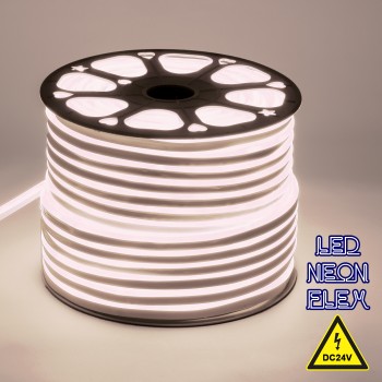 GloboStar® 70561 OVALE 120° Degree Neon Flex Epistar LED SMD 2835 1m 12W/m 120LED/m 1140lm/m 120° DC 24V Αδιάβροχη IP68 Φυσικό Λευκό 4500K Dimmable