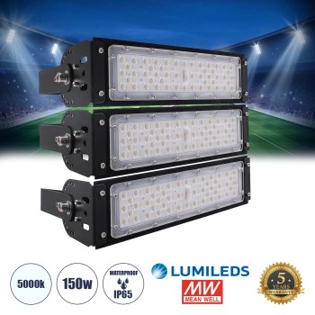 GLOBOSTAR® GOLIATH 90100-3 Προβολέας Γηπέδου LED 150W 24000lm SDCM<5 75°*135° Fish Eye Lens AC 100-277V Αδιάβροχο IP65 IK08 Ψυχρό Λευκό 5000K - LUMILEDs SMD Chip & MEANWELL Driver - Μαύρο Χυτό Αλουμίνιο - Μ32 x Π12 x Υ27cm - 5 Χρόνια Εγγύηση