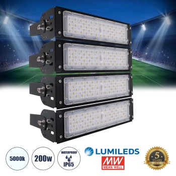 GLOBOSTAR® GOLIATH 90100-4 Προβολέας Γηπέδου LED 200W 32000lm SDCM<5 75°*135° Fish Eye Lens AC 100-277V Αδιάβροχο IP65 IK08 Ψυχρό Λευκό 5000K - LUMILEDs SMD Chip & MEANWELL Driver - Μαύρο Χυτό Αλουμίνιο - Μ32 x Π12 x Υ36cm - 5 Χρόνια Εγγύηση