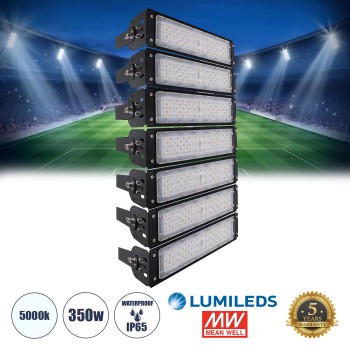 GLOBOSTAR® GOLIATH 90100-7 Προβολέας Γηπέδου LED 350W 56000lm SDCM<5 75°*135° Fish Eye Lens AC 100-277V Αδιάβροχο IP65 IK08 Ψυχρό Λευκό 5000K - LUMILEDs SMD Chip & MEANWELL Driver - Μαύρο Χυτό Αλουμίνιο - Μ32 x Π12 x Υ63cm - 5 Χρόνια Εγγύηση