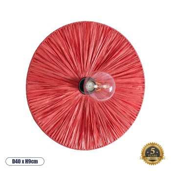 GloboStar® COLOMBO 02281 Boho Επιτοίχιο Φωτιστικό Απλίκα Μονόφωτο 1 x E27 IP20 Κόκκινη Raffia - Μ40 x Π40 x Υ9cm