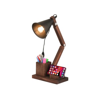 GloboStar® WOODY 202-0060 Μοντέρνο Eπιτραπέζιο Φωτιστικό Πορτατίφ Μονόφωτο 1 x E27 IP20 Καφέ Ξύλο με Μαύρο Μέταλλο - Μ40 x Π40 x Υ27cm