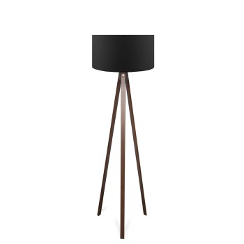 GloboStar® SAGA 204-0038 Μοντέρνο Eπιδαπέδιο Φωτιστικό Μονόφωτο 1 x E27 IP20 Καφέ Ξύλο με Μαύρο Ύφασμα - Μ38 x Π38 x Υ140cm