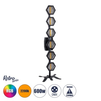 GloboStar® 51194 LINE COLUMN HEXA Επαγγελματικό Φωτιστικό Ειδικών Εφέ DIGITAL MATRIX PIXEL & Blinder - 6 x 100W LED COB Chips Ultra Gold Warm White 2200K & 144 x 0.5W LED SMD5050 Chips RGB - AC 220V-240V DMX512 Display on Body - Μαύρο - Μ40 x Π32 x Υ146.5