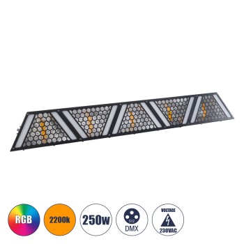 GloboStar® 51200 HALO HEXA Επαγγελματικό Φωτιστικό Ειδικών Εφέ DIGITAL MATRIX PIXEL & Blinder - 5 x 50W LED COB Chips Ultra Gold Warm White 2200K & 90 x 0.5W LED SMD5050 Chips RGB - AC 220V-240V DMX512 Display on Body - Μαύρο - Μ100 x Π13 x Υ10.5cm - 2 Χρ
