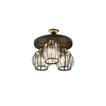 GloboStar® ILLUME 201-0100 Vintage Φωτιστικό Οροφής Κρύσταλλα Τρίφωτο 3 x E27 IP20 Μαύρο & Χρυσό Μέταλλο με Διάφανο Κρύσταλλο - Μ35 x Π35 x Υ40cm