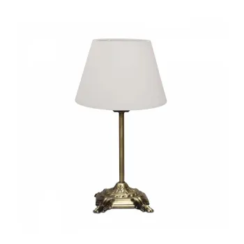 GloboStar® AΝΤΙQUE 204-0142 Vintage Eπιτραπέζιο Φωτιστικό Μονόφωτο 1 x E27 IP20 Μπρούτζινο Μέταλλο με Λευκό Ύφασμα - Μ22 x Π22 x Υ38cm
