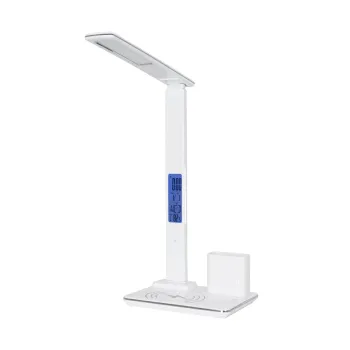 GLOBOSTAR® ZENTIME 76554 Μοντέρνο Επιτραπέζιο Φωτιστικό Γραφείου με Ασύρματη Φόρτιση 15W 3A & Ψηφιακό Ρολόι LED 3.5W 350lm 120° DC 5V με USB-C IP20 Ρυθμιζόμενο Λευκό CCT με Αφή 2700K/4500K/6000K Dimmable - Sanan SMD Chip - Μαύρο - Μ19.5 x Π14.5 x Υ38.8cm 