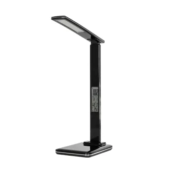 GLOBOSTAR® ZENTIME 76564 Μοντέρνο Επιτραπέζιο Φωτιστικό Γραφείου με Ασύρματη Φόρτιση 10W 2A & Ψηφιακό Ρολόι LED 3.5W 350lm 120° DC 5V με USB-C IP20 Ρυθμιζόμενο Λευκό CCT με Αφή 2700K/4500K/6000K Dimmable - Sanan SMD Chip - Μαύρο - Μ18 x Π12 x Υ40cm - 2 Χρ