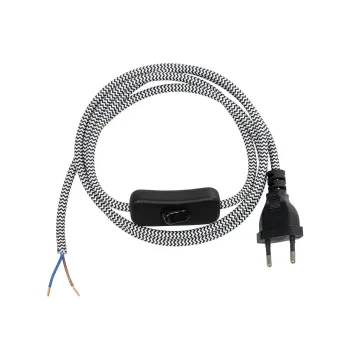 GLOBOSTAR® WHIP 77670 Μοντέρνο DIY Φωτιστικό με Υφασμάτινο Καλώδιο, με Διακόπτη On/Off AC 220-240V IP20 - Ασημί & Μαύρο - Μ140 x Π2.7 x Υ1.9cm