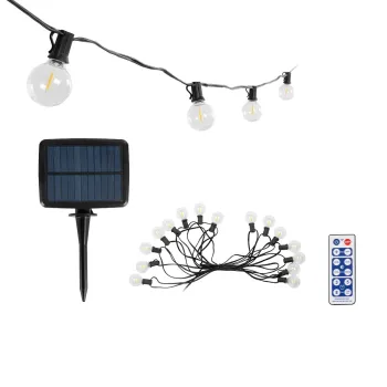 GLOBOSTAR® TWILIGHT 79667 Μοντέρνο Φωτιστικό Κήπου Γιρλάντα 7.7m με 15 Λάμπες & IR Ασύρματο Χειριστήριο LED 9W 810lm 360° DC 3.7V με Ενσωματωμένο Φωτοβολταϊκό Panel 5.5V 1.5W & Επαναφορτιζόμενη Μπαταρία Li-ion 3.6V 1x18650 2200mAh Αδιάβροχο IP65 Θερμό Λευ