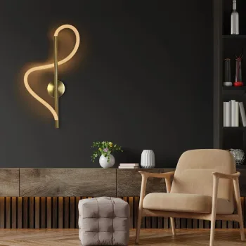 kelvo® GLOW 61682 Μοντέρνο Φωτιστικό Τοίχου - Απλίκα LED 24W 2400lm 360° AC 220-240V IP20 Ρυθμιζόμενο Λευκό CCT με On/Off 2700K/4500K/6000K - Lumileds SMD Chip - Χρυσό Πλατίνα & Λευκό Νήμα - Μ30 x Π15 x Υ70cm - 3 Χρόνια Εγγύηση