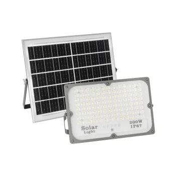 GLOBOSTAR® LUMOVOX 73068 Προβολέας LED 200W 10000lm 120° DC 5V με Φωτοβολταϊκό Panel 5V 12W & Επαναφορτιζόμενη Μπαταρία Li-ion 3.2V 10000mAh Αδιάβροχο IP67 Ψυχρό Λευκό 6000K - 180 x SMD2835 Sanan Chip - Γκρι Ανθρακί - Μ29.5 x Π5.5 x Υ19cm - 2 Χρόνια Εγγύη