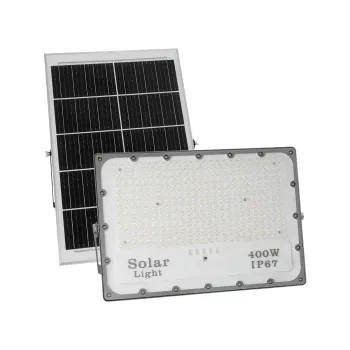 GLOBOSTAR® LUMOVOX 73070 Προβολέας LED 400W 20000lm 120° DC 5V με Φωτοβολταϊκό Panel 5V 25W & Επαναφορτιζόμενη Μπαταρία Li-ion 3.2V 20000mAh Αδιάβροχο IP67 Ψυχρό Λευκό 6000K - 400 x SMD2835 Sanan Chip - Γκρι Ανθρακί - Μ45 x Π7.5 x Υ30.5cm - 2 Χρόνια Εγγύη