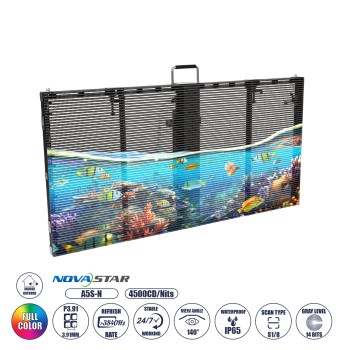 GLOBOSTAR TRUEVIEW 41006 Διάφανη Οθόνη Video Wall P3.91 Καμπίνα 100x50cm LED 130W 3840Hz 32768 Dots ≥4500cd/㎡ Nits AC 220-240V Εξωτερικού Χώρου IP65 Full Color S1/8 14Bits - Κάρτα NovaStar A5S-N - Nationstar SMD1921 & Yuanchi Driver - Μ100 x Π8 x Υ50cm - 