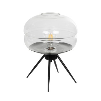 GloboStar JAVAN 999-0036 Μοντέρνο Επιτραπέζιο Φωτιστικό Πορτατίφ Μονόφωτο 1 x E27 IP20 Διάφανο Γυαλί με Μαύρο Μέταλλο - Μ30 x Π30 x Υ19cm