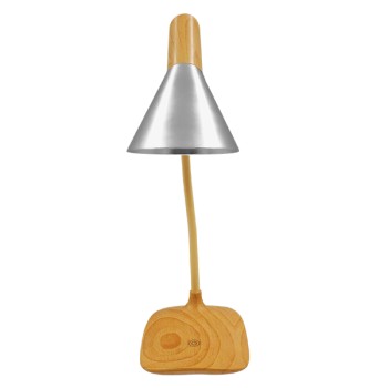 GloboStar® DRAPER 01438 Επιτραπέζιο Φωτιστικό Πορτατίφ LED 6W 500lm 360° DC 5V IP20 Φυσικό Λευκό 4500K Dimmable Μπεζ Ξύλο με Ασημί Μέταλλο - Μ10 x Π14 x Υ33cm - 2 Xρόνια Εγγύηση