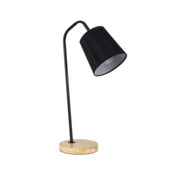 GloboStar® BARNABY 01573 Μοντέρνο Επιτραπέζιο Φωτιστικό Πορτατίφ Μονόφωτο 1 x E27 IP20 Μαύρο Μέταλλο, Μπεζ Ξύλο με Μαύρο Ύφασμα - Μ15 x Π33 x Υ48cm