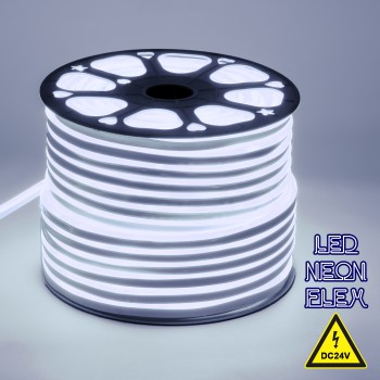 GloboStar® 70560 OVALE 120° Degree Neon Flex Epistar LED SMD 2835 1m 12W/m 120LED/m 1200lm/m 120° DC 24V Αδιάβροχη IP68 Ψυχρό Λευκό 6000K Dimmable