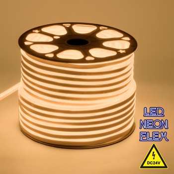 GloboStar® 70562 OVALE 120° Degree Neon Flex Epistar LED SMD 2835 1m 12W/m 120LED/m 1080lm/m 120° DC 24V Αδιάβροχη IP68 Θερμό Λευκό 3000K Dimmable