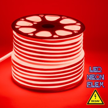 GloboStar® 70563 OVALE 120° Degree Neon Flex Epistar LED SMD 2835 1m 12W/m 120LED/m 840lm/m 120° DC 24V Αδιάβροχη IP68 Κόκκινο Dimmable