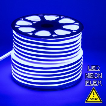 GloboStar® 70565 OVALE 120° Degree Neon Flex Epistar LED SMD 2835 1m 12W/m 120LED/m 840lm/m 120° DC 24V Αδιάβροχη IP68 Μπλε Dimmable