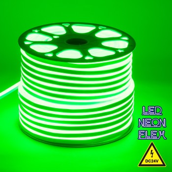 GloboStar® 70564 OVALE 120° Degree Neon Flex Epistar LED SMD 2835 1m 12W/m 120LED/m 840lm/m 120° DC 24V Αδιάβροχη IP68 Πράσινο Dimmable