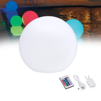 GLOBOSTAR® AQUAGLOW 85824 Μοντέρνο Φωτιστικό Κήπου Μπάλα με IR Ασύρματο Χειριστήριο LED 5W 250lm 360° DC 5V με USB-C με Επαναφορτιζόμενη Μπαταρία Li-ion 3.7V 2x18650 1400mAh Αδιάβροχο IP54 Πολύχρωμο RGBW Dimmable - Sanan SMD Chip - Γαλακτερό Λευκό - Μ24 x