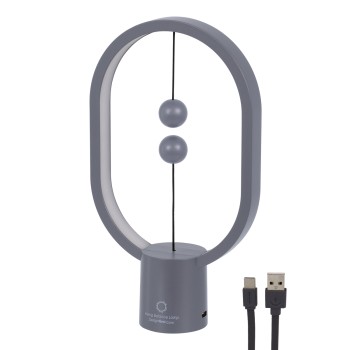GloboStar® 76545 Επιτραπέζιο Φωτιστικό Πορτατίφ LED 15W 1500lm 360° DC 5V IP20 Θερμό Λευκό 2700K Γκρι & Λευκό Πλαστικό - Μ14 x Π5.5 x Υ24.8cm - 2 Xρόνια Εγγύηση