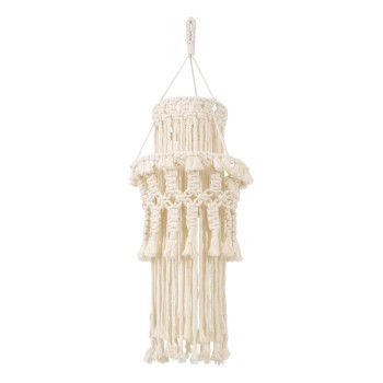 GloboStar® 36200 ETHIOPIA Boho Καπέλο Φωτιστικού- Μακραμέ Πλεκτό Χειροποίητο Μπεζ Βαμβακερό Νήμα - Μ30 x Π30 x Υ90cm