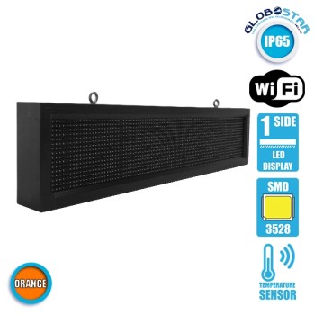 GLOBOSTAR®DISPLAY 90254 Κυλιόμενη Ψηφιακή Επιγραφή P10 Μονής Όψης LED AC 220-240V Αδιάβροχο IP65 Πορτοκαλί - WiFi Control μέσω FK APP - Αισθητήρας Θερμοκρασίας & Υγρασίας - Μ104 x Π9 x Υ24cm - 2 Χρόνια Εγγύηση