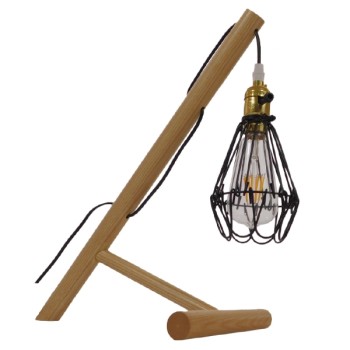 GloboStar® ELMA 10001335 Μοντέρνο Επιτραπέζιο Φωτιστικό Πορτατίφ Μονόφωτο 1 x E27 IP20 Μπεζ Ξύλο με Μαύρο Μέταλλο - Μ34 x Π22.5 x Υ42cm