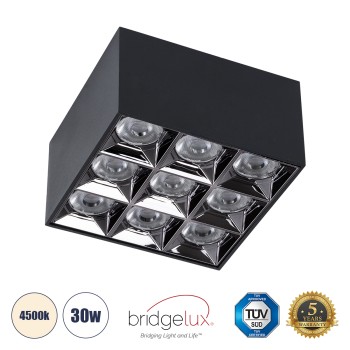 GLOBOSTAR® LUMINAR 60336 Downlight Σποτ LED 30W 4200lm 36° AC 220-240V IP20 Φυσικό Λευκό 4500K - Bridgelux COB Chip & TÜV SÜD Driver - Μαύρο Ματ - Μ12 x Π12 x Υ6.6cm - 5 Χρόνια Εγγύηση