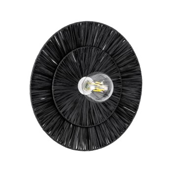 GloboStar® COLOMBO 02280 Boho Επιτοίχιο Φωτιστικό Απλίκα Μονόφωτο 1 x E27 IP20 Μαύρη Raffia - Μ40 x Π40 x Υ9cm