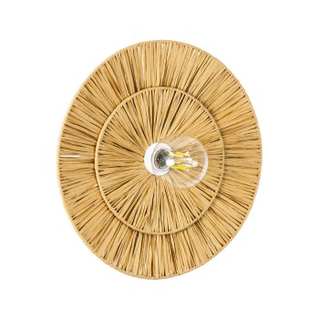 GloboStar® COLOMBO 02284 Boho Επιτοίχιο Φωτιστικό Απλίκα Μονόφωτο 1 x E27 IP20 Μπεζ Raffia - Μ40 x Π40 x Υ9cm