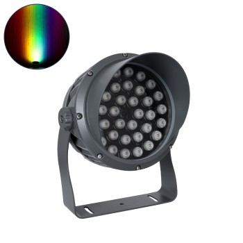 GLOBOSTAR® FLOOD-DIMO 90745 Προβολέας Σποτ Wall Washer με Αντιθαμβωτική Γρίλια LED 54W 4590lm 10° DC 24V Αδιάβροχο IP67 RGBW DMX512 Dimmable - Γκρι Ανθρακί - Μ26 x Π28 x Υ35cm - 3 Χρόνια Εγγύηση