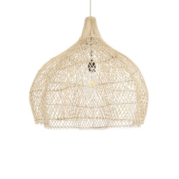 GloboStar® ADEJE 02210 Boho Κρεμαστό Φωτιστικό Καμπάνα Μονόφωτο 1 x E27 IP20 Μπεζ Ρατάν - Μ60 x Π60 x Υ60cm