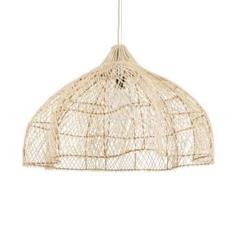 GloboStar® ADEJE 02211 Boho Κρεμαστό Φωτιστικό Καμπάνα Μονόφωτο 1 x E27 IP20 Μπεζ Ρατάν - Μ80 x Π80 x Υ55cm