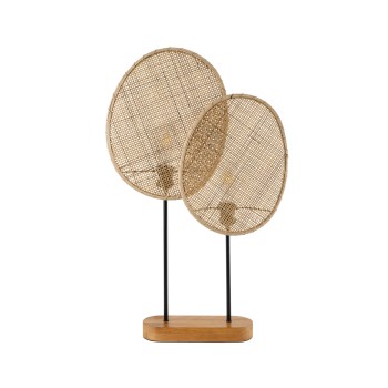 GloboStar® AZUL 02231 Boho Επιτραπέζιο Φωτιστικό Πορτατίφ Διφωτο 2 x E27 IP20 Μπεζ & Καφέ Ξύλο με Μαύρο Μέταλλο - Μ45 x Π11 x Υ75cm