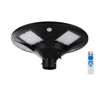 GLOBOSTAR® PARK 90501 Φωτιστικό Κεφαλής Post Top Πλατείας/Πάρκου/Κήπου με Ασύρματο Χειριστήριο LED 25W 550lm 120° με Ενσωματωμένο Φωτοβολταϊκό Panel 6V 20W & Επαναφορτιζόμενη Μπαταρία Li-ion 3.2V 12000mAh με Αισθητήρα Κίνησης-Ημέρας-Νύχτας Αδιάβροχο IP67 