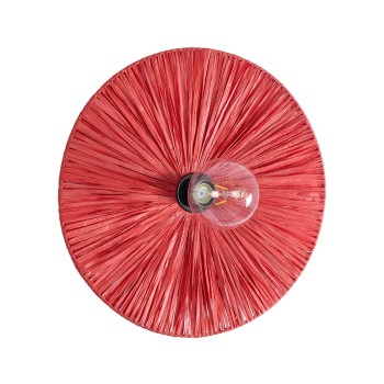 GloboStar® COLOMBO 02281 Boho Επιτοίχιο Φωτιστικό Απλίκα Μονόφωτο 1 x E27 IP20 Κόκκινη Raffia - Μ40 x Π40 x Υ9cm