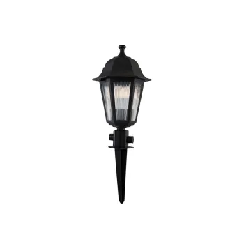 GloboStar® SOLME 203-0213 Vintage Καρφωτό Φωτιστικό Φαναράκι Μονόφωτο 1 x E27 IP44 Μαύρο & Διάφανο Πλαστικό - Μ15 x Π15 x Υ50cm