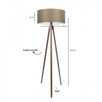 GloboStar® SAGA 204-0039 Μοντέρνο Eπιδαπέδιο Φωτιστικό Μονόφωτο 1 x E27 IP20 Καφέ Ξύλο με Μπεζ Ύφασμα - Μ38 x Π38 x Υ140cm