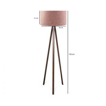 GloboStar® SAGA 204-0049 Μοντέρνο Eπιδαπέδιο Φωτιστικό Μονόφωτο 1 x E27 IP20 Καφέ Ξύλο με Ροζ  Ύφασμα - Μ38 x Π38 x Υ140cm
