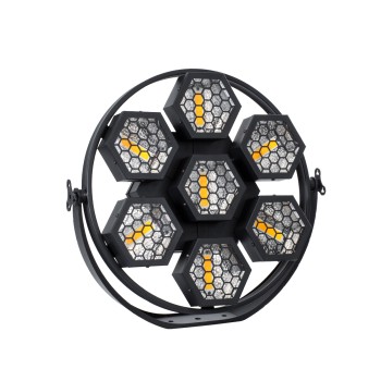 GloboStar® 51195 HALO HEXA Επαγγελματικό Φωτιστικό Ειδικών Εφέ DIGITAL MATRIX PIXEL & Blinder - 7 x 50W LED COB Chips Ultra Gold Warm White 2200K & 168 x 0.5W LED SMD5050 Chips RGB - AC 220V-240V DMX512 Display on Body - Μαύρο - Μ50 x Π10.5 x Υ47cm