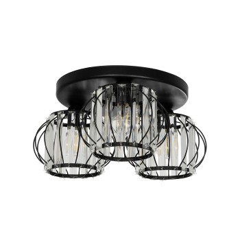 GloboStar® ILLUME 201-0100 Vintage Φωτιστικό Οροφής Κρύσταλλα Τρίφωτο 3 x E27 IP20 Μαύρο & Χρυσό Μέταλλο με Διάφανο Κρύσταλλο - Μ35 x Π35 x Υ40cm