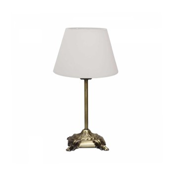 GloboStar® AΝΤΙQUE 204-0142 Vintage Eπιτραπέζιο Φωτιστικό Μονόφωτο 1 x E27 IP20 Μπρούτζινο Μέταλλο με Λευκό Ύφασμα - Μ22 x Π22 x Υ38cm