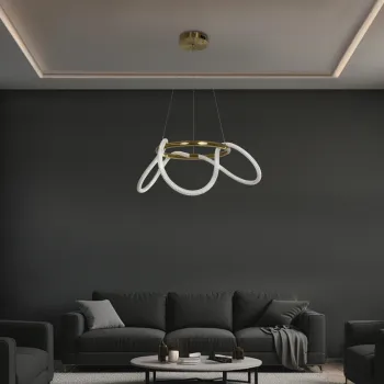 kelvo® GLOW 61658 Μοντέρνο Κρεμαστό Φωτιστικό Οροφής LED 36W 3600lm 360° AC 220-240V IP20 Ρυθμιζόμενο Λευκό CCT με Χειριστήριο από 2700K έως 6000K Dimmable - Lumileds SMD Chip - Χρυσό Πλατίνα & Λευκό Νήμα - Μ60 x Π60 x Υ45cm - 3 Χρόνια Εγγύηση