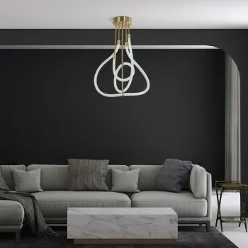 kelvo® GLOW 61670 Μοντέρνο Φωτιστικό Οροφής LED 40W 4000lm 360° AC 220-240V IP20 Ρυθμιζόμενο Λευκό CCT με Χειριστήριο από 2700K έως 6000K Dimmable - Lumileds SMD Chip - Χρυσό Πλατίνα & Λευκό Νήμα - Μ50 x Π50 x Υ70cm - 3 Χρόνια Εγγύηση
